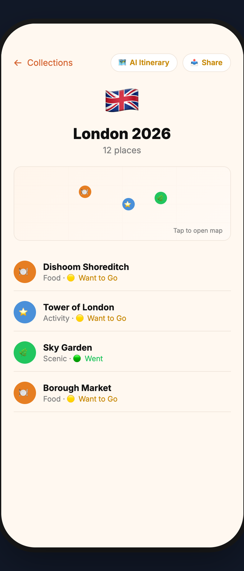 Saved places on the map